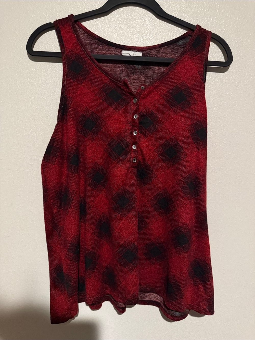 Maurices Red and Black Plaid Sleeveless Henley Tank